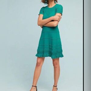 Anthropologie Maeve Promenade Pointelle Fit And Flare Green Knit Dress. Large.